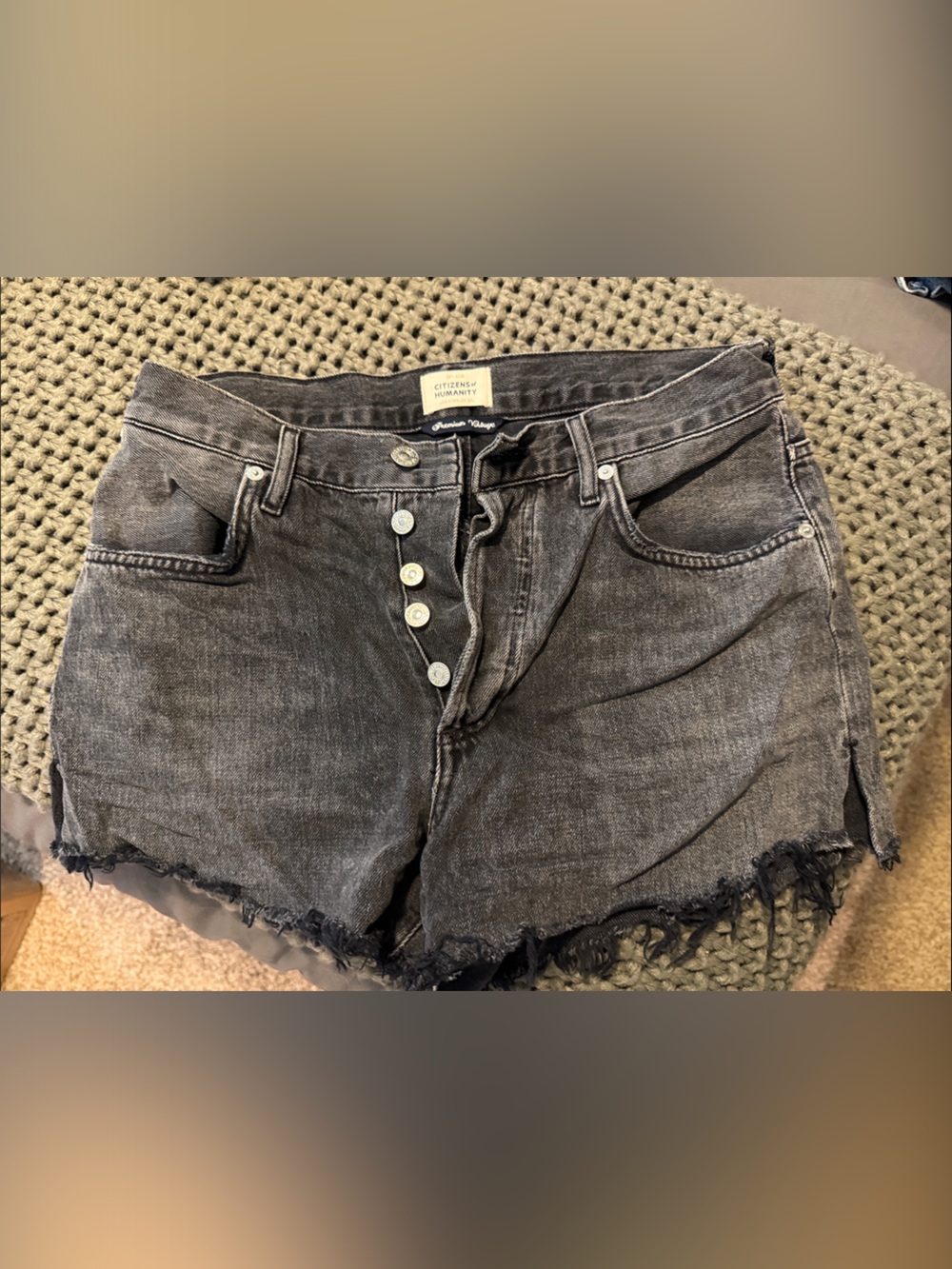 Citizens Of Humanity Washed Charcoal High-Rise Button Fly Denim Shorts